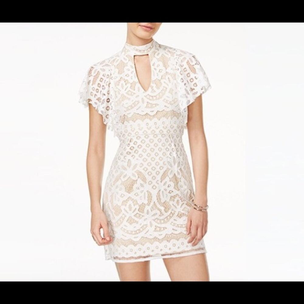 White Lace Keyhole Cutout Mini Dress